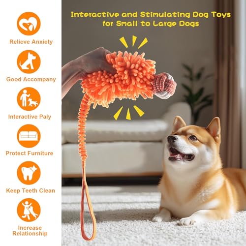 Dog Puppy Toys Dog Squeak Toys Plush Dog Toy with Dog Ropes Knots for Fun and Teeth Cleaning (Orange / Dog Bite Ball Toy)