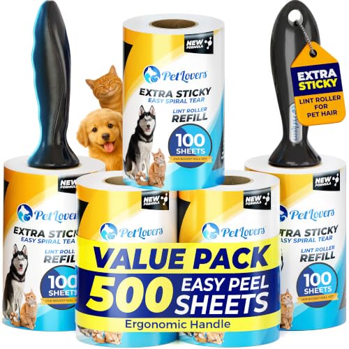 Extra Sticky Lint Roller Mega Value Set 500 Sheets for Pet Hair Removal and Clothes