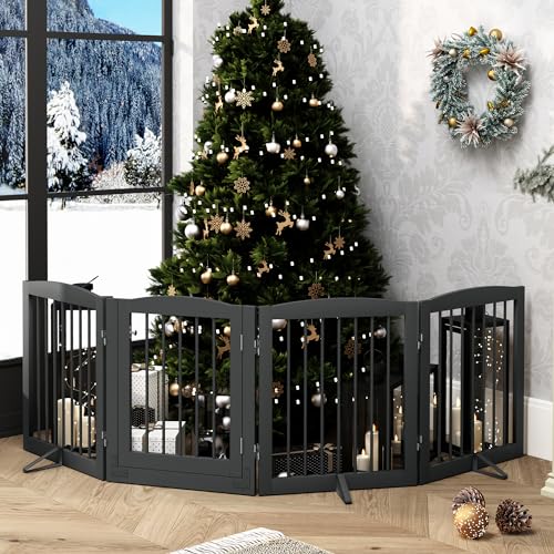 Freestanding Dog Gate with Door (4 Panel 24" / Gray)