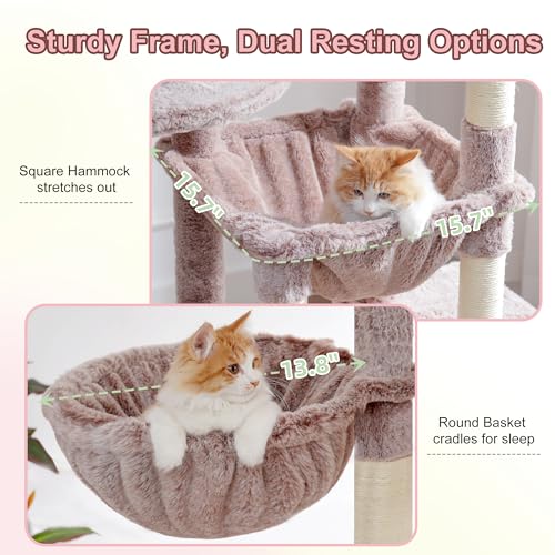 Cat Tree, 76-Inch Tall Heavy Duty Cat Tower for Big Cats HCT039MU (Rosy Brown / 76.8 inch)