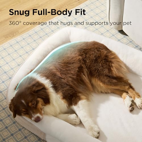 LPlus 360°Oval Bolster Orthopedic Dog Beds Large Sized Dog (Beige / 38"lx28"wx7"th)