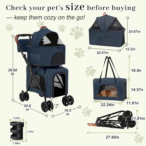 Dog Stroller with Detachable Carriers (Double-Blue)
