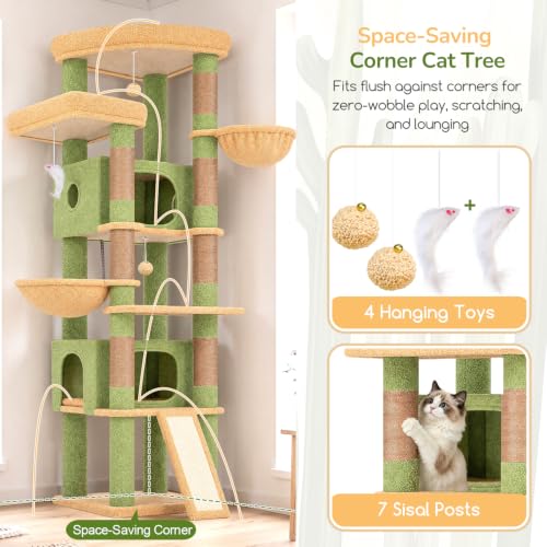 80in Cactus Extra Large Heavy Duty Corner Cat Tree Tower (Green)