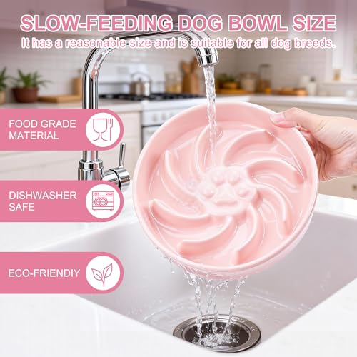 Ceramic Slow Feeder Dog Bowl (Pink)