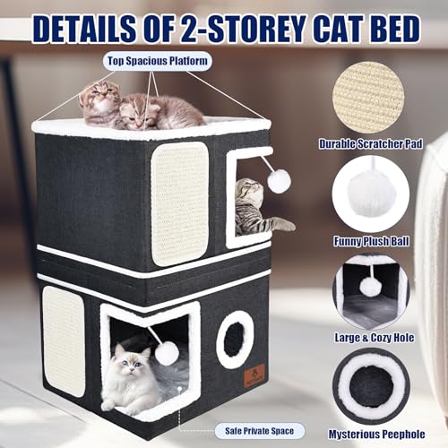 2 Story Cat House for Indoor Cats (Dark Grey / Double)