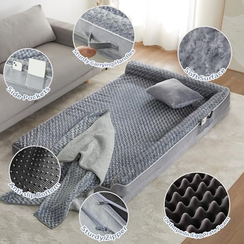 Orthopedic Washable Dog Bed (Gray / 71.0"l x 46.0"w x 7.5"th)