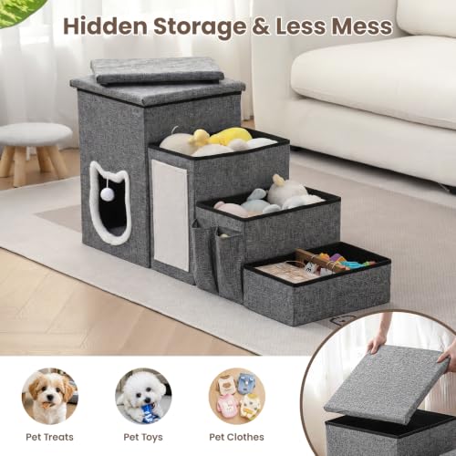 Pet Stairs with Storage and Condo (Grey / 4-Step)