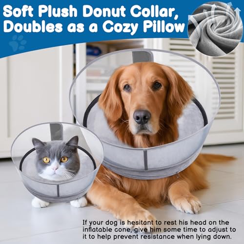 2-in-1 Inflatable Dog Donut Collar for Large Dogs After Surgery (Grey / XL)