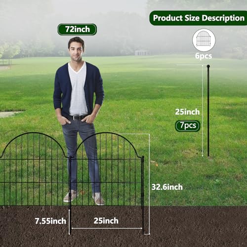 6 Panels No Dig Decorative Garden Fence for Yard (Black / 24 in(H))