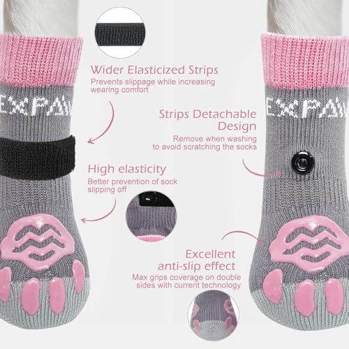 6PCS Anti Slip Dog Socks to Prevent Licking Paws (X-small (6 Count) / Pink and Grey)