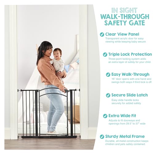 Safety 29.5" 37" Clear Panel Baby Gate (Black/Clear - 29.5-37"w X 30"h)