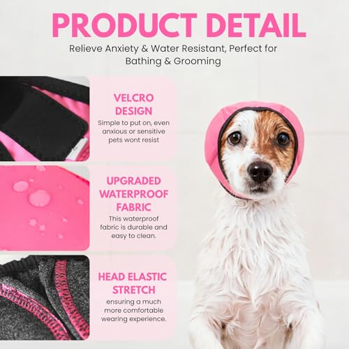Waterproof Ear Covers for Bath & No Flap Ear Wraps for Dogs (A-PINK / S(Head Circle:10-14))