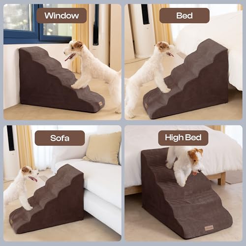 Extra Wide Dog Stairs for Large Dogs (Chocolate / Stairs- 25"H)