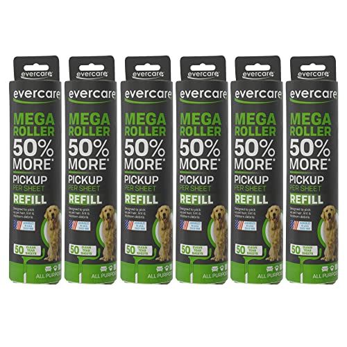 Pack of 6 10" Wide Large Surface Mega Pet Roller Refill (6-Pack Mega Refills (50 Sheets Each) / Pack of 6 (300 Sheet Count))