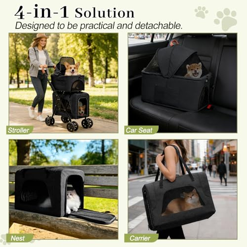 Pet Stroller for Dogs and Cats (Double-Black)