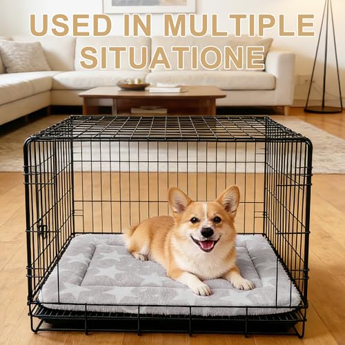 Dog Bed Mat Soft & Comfortable Dog Kennel Pad for Crate (S(24"*18"*1.5") / Big&Little Stars Grey-1pc)