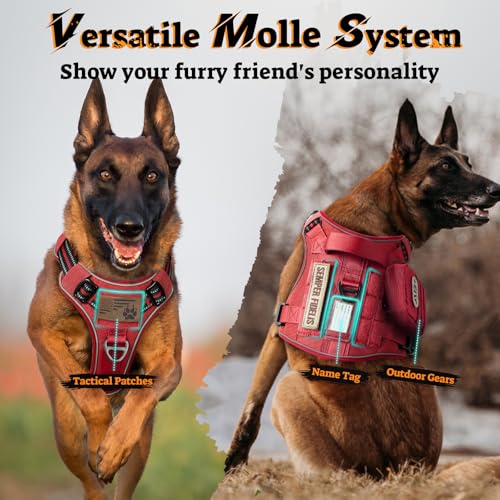 Tactical Dog Harness for Large Dogs (L(Chest:22"-37",Neck:21.1"-30.3",Back:8.3") / Red)