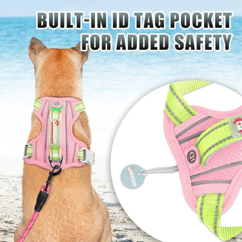 Dog Harness for Small Sized Dog No Pull Dog Vest ID Tag Pocket (Baby Pink & Sunlight / X-Small)