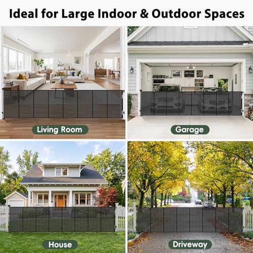 275" Retractable Baby Gates Extra Wide Driveway Gate Garage Fence (Black / (48" Tall x 275" Wide))