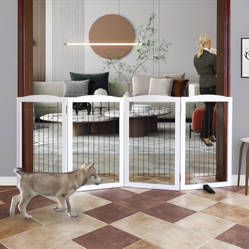 Freestanding Dog Fence Indoor (White / 【4 Panels】80''w x 32''h)