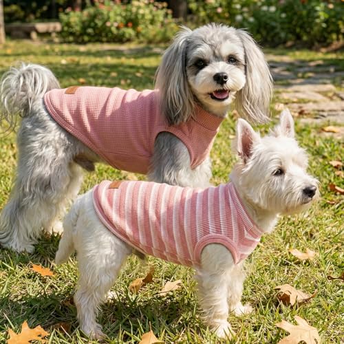 3Pack Dog Shirts Lightweight Waffle Dog Shirt for Small DogsSleeveless Dog Shirt for Small Medium Boy Girl Dogs Cozy & Breathable Pet Vest (XS(Back: 9.8", Chest: 13.8", 3.3-5.5lbs) / Striped+Light Pink+Gray Pink)