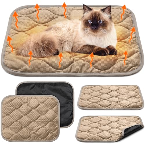 4 Pack Self Warming Cat Mat Self Heating Cat Pad Warm Thermal Pet Bed Washable Dog Crate Pad Body Heat Dog Bed Mat Blanket Non Slip Bottom for Outdoor Indoor Pets (16 x 20 Inch / Camel)