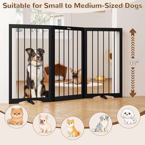 32" Extra Tall Free Standing Dog Gate Indoor (Black / 3-Panel, 32"Tall)