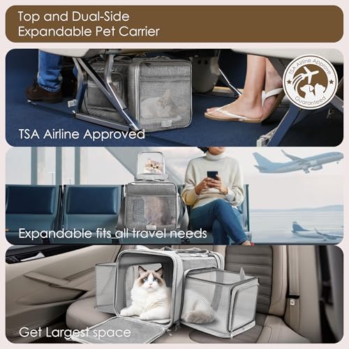 Top and 2 Sides Expandable Cat Carrier 18x11x11 TSA Airline Approved (Grey / 18.0"L x 11.0"W x 11.0"H)