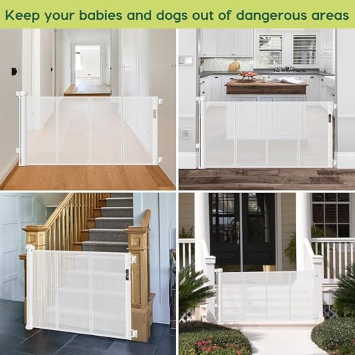 2 Pack Reinforced 55" Wide Retractable Baby Gates for Doorways to Prevent Crawling Under (White / 2 Pack - 33" Tall x 55" Wide (With Reinforced Bar))
