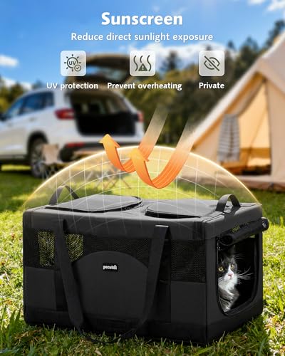 Cat Carrier Soft Double Pet Crate for 2 Cats Travel (Dark Gray)