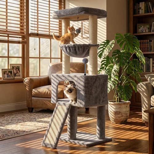 Fashion Design 43.3" Cat Trees with Cat Houses (Grey / 43.3")