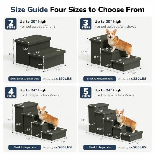 3 Step Wide Dog Stairs with Hidden Storage 18" H (Grey Green / 30"D x 17"W x 17.7"H)