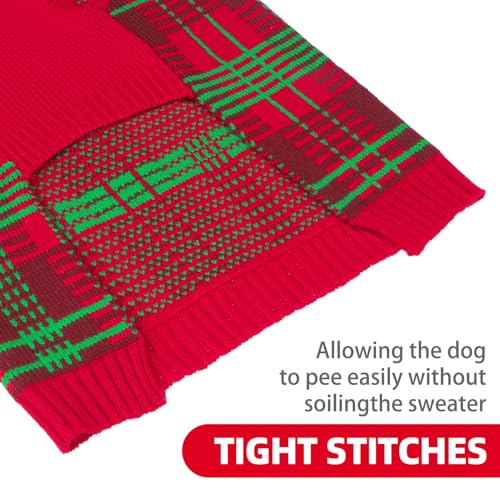 Dog Christmas Sweaters for Large Medium Small Dogs (S - Chest 16", Back 12" / Red&Green)