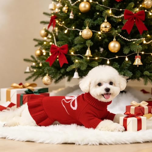 Bowknot Dog Sweater Dress for Small Dogs Girl (Small (5-8lbs) / Red)