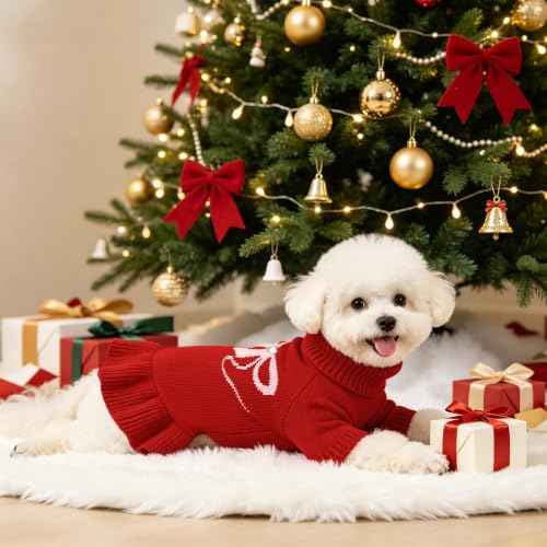 Bowknot Dog Sweater Dress for Small Dogs Girl (Large (14-21lbs) / Red)