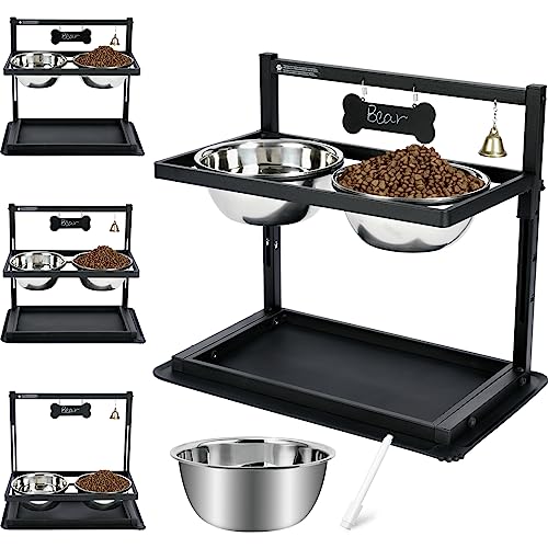 Elevated Raised Dog Bowls Stand Adjusable Height with Two 1.7L Stainless Steel Food Bowls and Spill Proof Mat (large dogs)