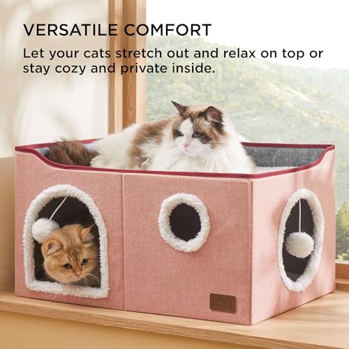 Extra Wide Cat House Bed with Fluffy Ball and Scratch Pad (Pink / Widen)