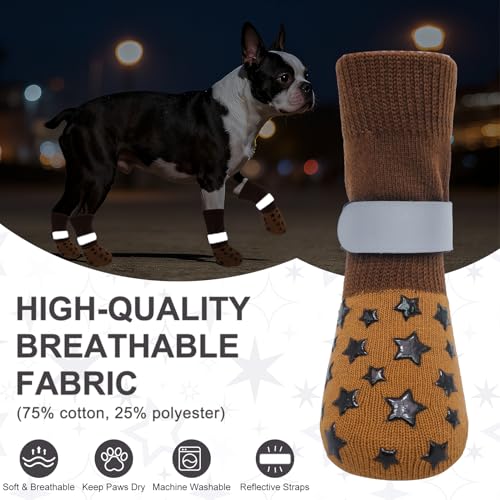 Dog Socks to Prevent Licking Paws Double Sided Grip Traction (khaki / S(1.8"-2.0" W | Pack of 4))