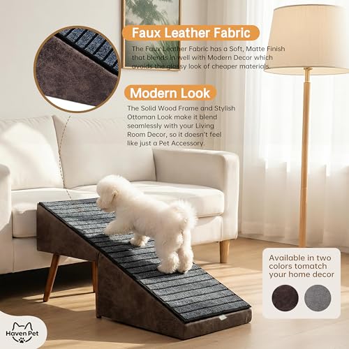 17" 2-in-1 Dog Ottoman Ramp for Couch & Small Dogs (Brown H 17")