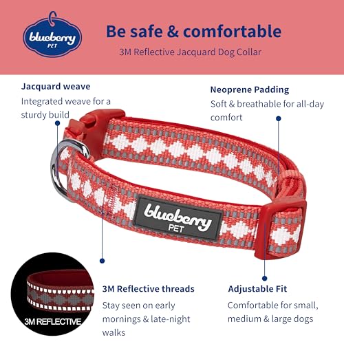 3 Colors 3M Reflective Jacquard Neoprene Padded Adjustable Dog Collar (Small / Diamond Pattern - Coral)
