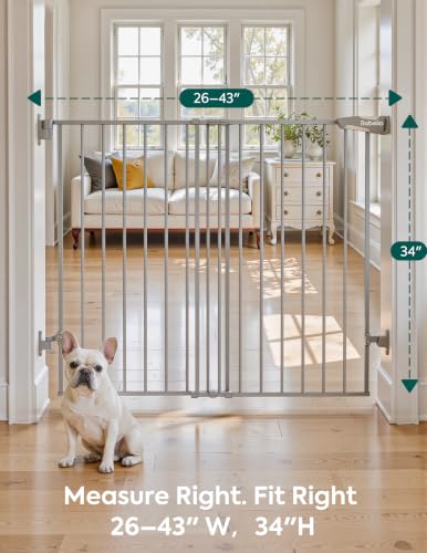 34" H Extra Tall No Bottom Bar Baby Gate (Grey - B17 / 34" H, 26-43" W-Standard)