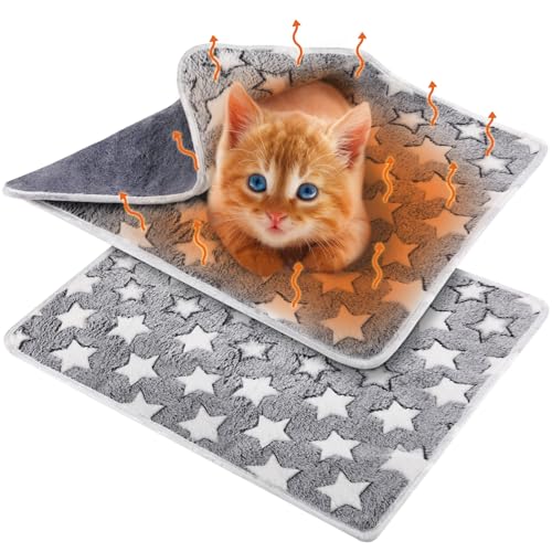 2 Pcs Large Self Warming Cat Pad Self Heating Cat Mat Bed Dog Crate Pet Blankets Thermal Heated Bed Mat for Outdoor Indoor Newborn Kittens Puppies Dog (24 x 18)