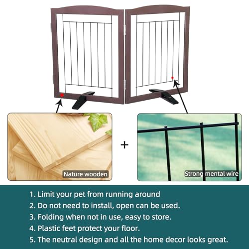 Freestanding Dog Fence Indoor (Brown / 【2 Panels】40''w x 24''h)
