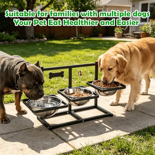 Elevated Dog Bowls Stand for Large (Triple Dog Bowl & Mat / X-Large Dogs)
