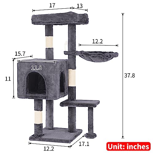 37.8" Cat Tree Tower (Light Gray)