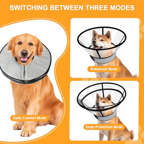 Sponge Core Dog Cat Cone Collar for After Surgery Recovery (M (Neck: 8"-11") / Grey+Yellow)