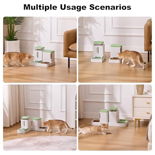Gravity Cat Feeder and Water Dispenser (0.8 Gallon x 2 / White&Green)