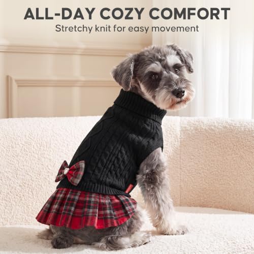 Dog Sweater Dress for Small Dogs Turtleneck Thick Knit Pullover (X-Small (2-4lbs) / 05# Black)