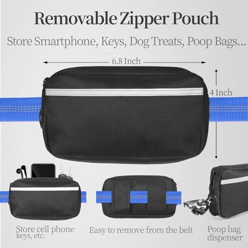 Hands Free Dog Leash with Zipper Pouch (Royal Blue / Large)