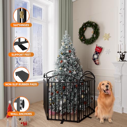 6 Panels Full Matel Freestanding Dog Gates with Door (【6 Panels with Door】144"W*32H" / Black)